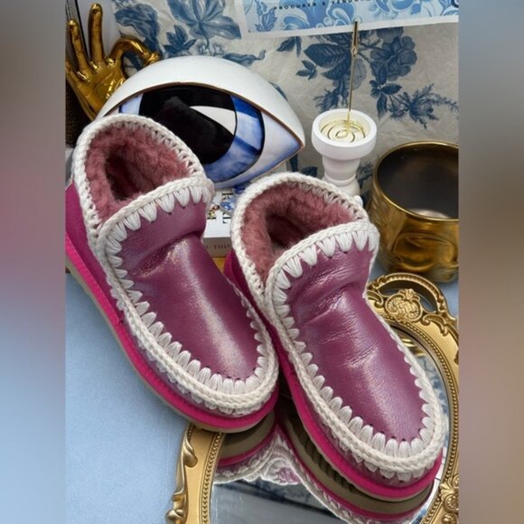 🆕 MOU 🧿 NWOT WOB Metallic & Glitter Pink Eskimo Ankle Boot, Sz EU 37 - Picture 1 of 13
